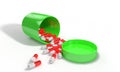 Vitamin box Spilled pills on white, 3d render