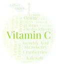 Vitamin C in apple fruit shape word cloud.