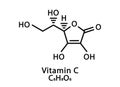 Vitamin C Ascorbic acid molecular structure. Vitamin C Ascorbic acid skeletal chemical formula. Chemical molecular Royalty Free Stock Photo