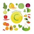 Vitamin C or ascorbic acid. A set of organic organic foods with a high content of vitamin