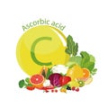 Vitamin C or ascorbic acid. Natural organic foods with high vitamin content