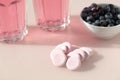 Vitamin C blueberry effervescent tablets, drink and fresh berries