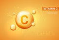 Vitamin C bubble background collagen serum pill drop icon. Skin vector health acid yellow vitamin c concept. Royalty Free Stock Photo