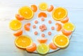 Vitamin C concept - pills and orange slices Royalty Free Stock Photo