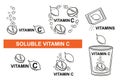 Vitamin C effervescent soluble tablet, fizzy aspirin drug pill icon. Citrus medicine dissolving in water with bubbles vector