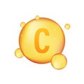 Vitamin C gold shining icon. Ascorbic acid. Vector stock illustration