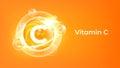 Vitamin C golden vector treatment. Vitamin gold oil pill icon. Skin care natural nutrition. Ascorbic antioxidant acid drop. Royalty Free Stock Photo