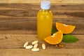 Vitamin c pills dietary supplement with orange vitamin c water for health care Royalty Free Stock Photo