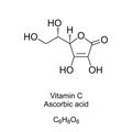 Vitamin C, Ascorbic acid skeletal formula and molecular structure