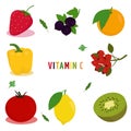 Vitamin C. Vector illustration with an image of fruits and vegetables containing vitamin c