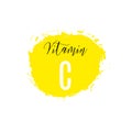 Vitamin C watercolor logo. Yellow ink splash with hand drawn lettering icon