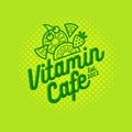 Vitamin Cafe logo. Smoothie, detox and Juice tasty cafe. Healthy beverages. Fruit and berries with letters.