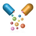 Vitamin complex of pill capsule, Essential vitamin and mineral complex, medicine and health, vector
