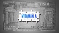 Vitamin a - a complex subject, related to many concepts. Pictured as a puzzle and a word cloud made of most important ideas and