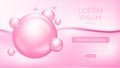 Vitamin complex vector banner. Pink background with 3d bubbles. Advertisement template for health and skin care. Beauty collagen