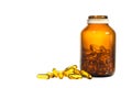 Vitamin D bottle with spilled contents on white background Royalty Free Stock Photo