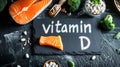 Vitamin D capsules on the table. Selective focus.