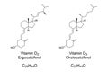 Vitamin D2 and Vitamin D3, chemical structure and skeletal formula