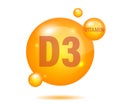 Vitamin D3 gold icon. Cholecalciferol pill capsule