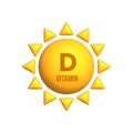 Vitamin D Icon on bright yellow Sun. Health care. Royalty Free Stock Photo