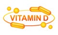 Vitamin D medical pill capsule. D3 cholecalciferol diet food supplement tablet. Deficiency sun light. Pharmacy medicament. Vector