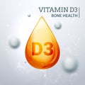 Vitamin D3. Oil vector cosmetic 3d beauty care orange drop health liquid gel vitamin d.