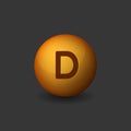 Vitamin D Orange Glossy Sphere Icon on Dark Background. Vector