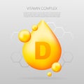 Vitamin D shining pill capcule icon. Shining golden substance drop. Meds ads. Beauty treatment nutrition skin care