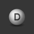 Vitamin D Silver Glossy Sphere Icon on Dark Background. Vector Royalty Free Stock Photo