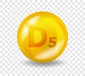 Vitamin D5 Sitocalciferol. Vitamin complex illustration concept. D5 Sitocalciferol pill capsule. 3D Yellow drug Royalty Free Stock Photo