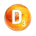 Vitamin D3 sphere molecule for healthcare medical pharmacy. Shining symbol of Vitamin D3. Vitamin icon. 3D rendering