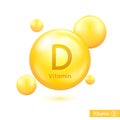 Vitamin d yellow capsule. Vector golden bubble. Vitamin complex for beauty treatment nutrition skin care. Medical and scientific Royalty Free Stock Photo