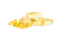 Vitamin D. Yellow pills slide isolated on white background. Vitamins are antibiotics. Omega 3.