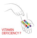 Vitamin deficiency. Prevention of anemia. Hand holds multicolored tablets in blister pack, close-up. Medical, treatment