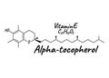 Vitamin E, Alpha Tocopherol Label and Icon. Chemical Formula and