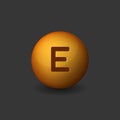 Vitamin E Orange Glossy Sphere Icon on Dark Background. Vector