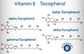 Vitamin E - Tocopherol alpha-, beta-, gamma-, delta- molecule. Royalty Free Stock Photo