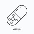 Vitamin flat line icon. Vector outline illustration of capsule. Black thin linear pictogram for medicaments