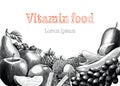 Vitamin food hand drawing engraving style clip art