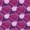 Vitamin food seamless pattern in purple tones with contoured pomegranate shapes. Abstract print