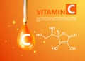 Vitamin gold shining drop with vitamin c. Ascorbic acid. Shining golden substance drop. Meds for heath ads. Treatment cold flu.