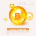 Vitamin gold shining pill capsule icon. Nutrition sign vector concept. The power of vitamin B5. Chemical formula. Pantothenic acid Royalty Free Stock Photo