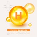 Vitamin gold shining pill capsule icon. Vitamin H capsule. Vector icon for health. Gold shining pill. Biotin. Shining golden