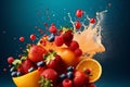 vitamin juice fruit grape orange background ice apple food hookah smoke. Generative AI. Royalty Free Stock Photo