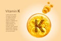 Vitamin K. Baner with vector images of golden balls with oxygen bubbles. Health concept