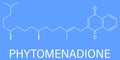 Vitamin K, K1, phylloquinone orphytomenadione molecule. Skeletal formula.