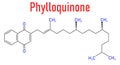 Vitamin K, K1, phylloquinone orphytomenadione molecule. Skeletal formula.