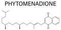 Vitamin K, K1, phylloquinone orphytomenadione molecule. Skeletal formula.