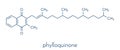 Vitamin K K1, phylloquinone, phytomenadione molecule. Skeletal formula.