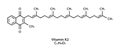 Vitamin K2 Menaquinone molecular structure. Vitamin K2 Menaquinone skeletal chemical formula. Chemical molecular